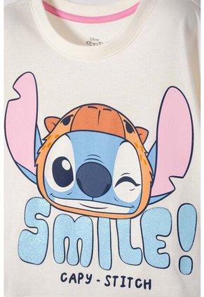Camiseta De Stitch Y Capybara Manga Corta Marfil Para Niña 12