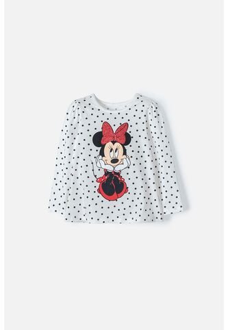 Camiseta Minnie Mouse Marfil Manga Larga Para Niña 2T A 5T 3T Disney