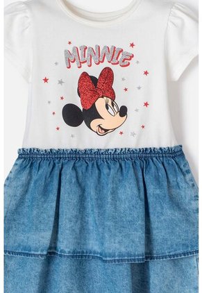 Vestido De Minnie Mouse Marfil Y Azul De Falda Con Boleros Para Niña 2T A 5T 5T