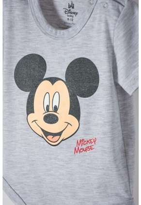Body De Mickey Mouse Gris Jaspe Estampado En Frente Para Bebé Niño 12-18