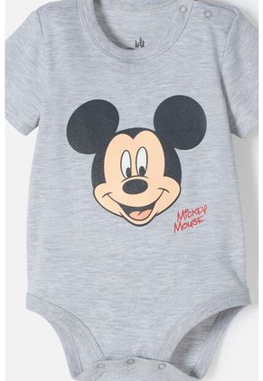 Body De Mickey Mouse Gris Jaspe Estampado En Frente Para Bebé Niño 12-18