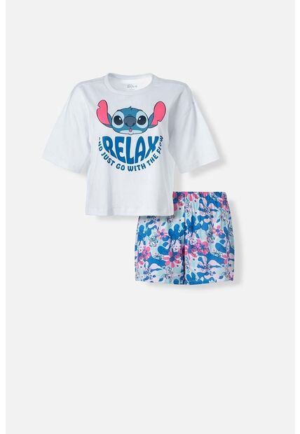 Pijama De Stitch Blanca Y Multicolor De Pantalón Corto Para Mujer XS