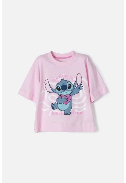 Camiseta De Stitch Manga Corta Rosada Para Niña 12