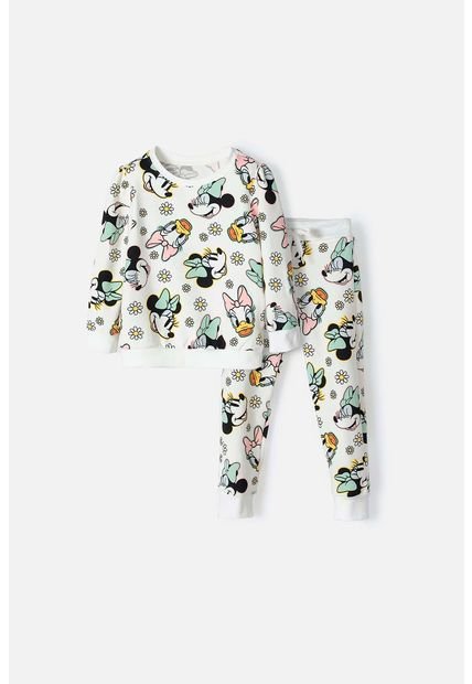 Conjunto De Minnie Mouse Marfil De Manga Larga Para Niña 2T A 5T 3T
