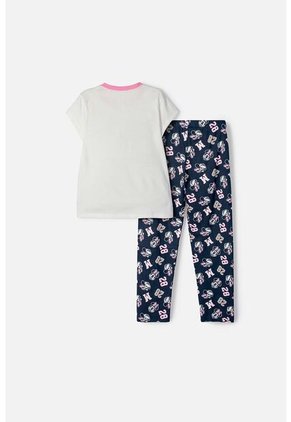 Pijama De Minnie Mouse Marfil Y Azul De Pantalón Largo Para Niña 6