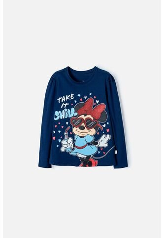 Camiseta De Minnie Mouse Manga Larga Azul Para Niña 12 Disney