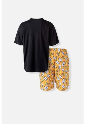 Pijama De Los Simpson Negra Y Amarilla Con Pantalón Corto Para Hombre