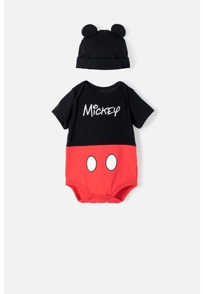 Body De Mickey Mouse Manga Corta Rojo Con Negro Para Bebé Niño 18-24