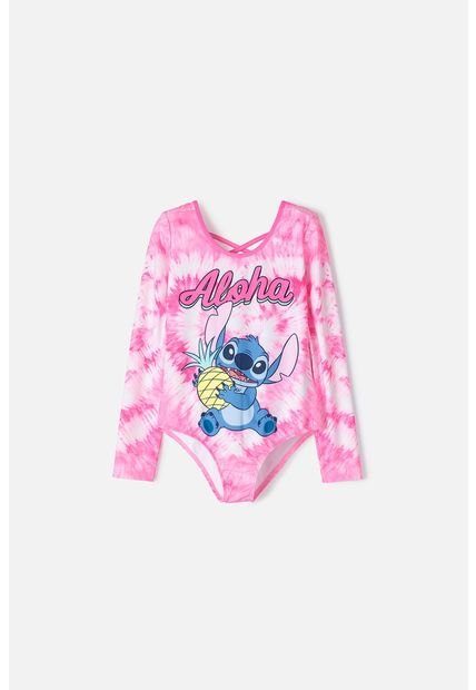 Vestido De Baño De Stitch Fucsia Manga Larga Para Niña 6
