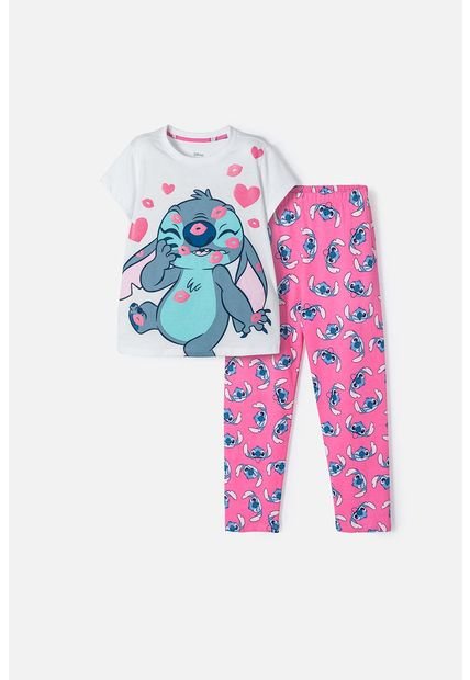 Pijama De Stitch Blanca De Pantalón Largo Para Niña 6