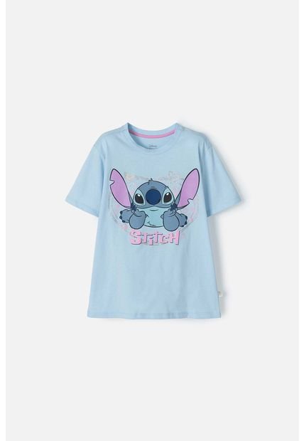 Camiseta De Stitch Manga Corta Azul Para Niña 4