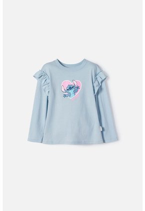 Camiseta De Stitch Azul Manga Larga Para Niña 2T A 5T 4T