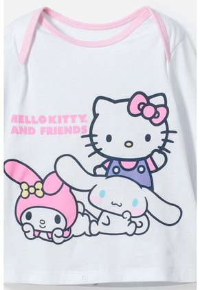 Pijama De Hello Kitty Blanca Y Rosada De Camiseta Manga Larga Para Bebé Niña 9-12