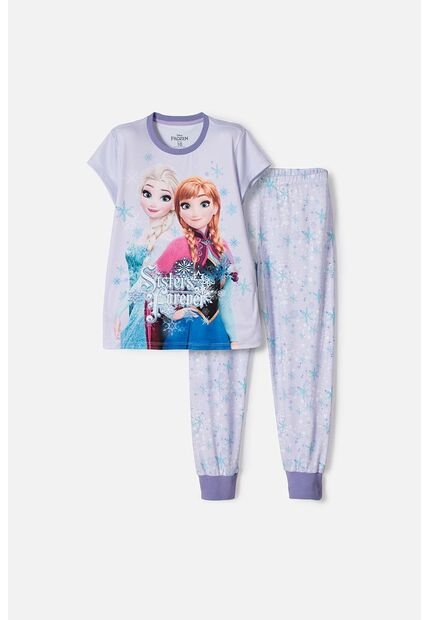 Pijama De Frozen Manga Corta Lavanda Para Niña 4