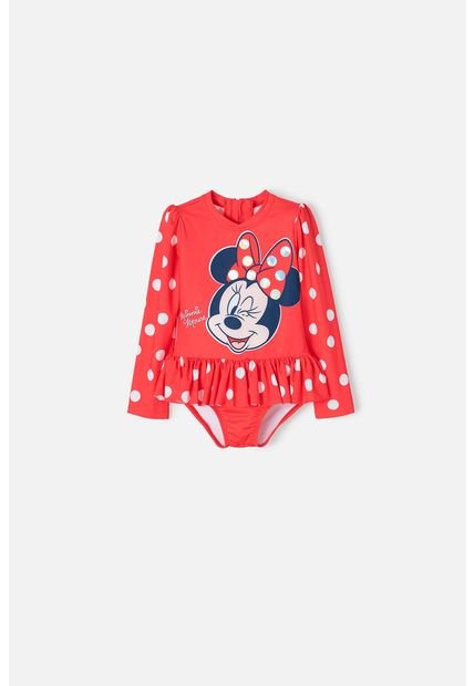 Vestido De Baño Minnie Mouse Manga Larga Rojo Para Niña 2T A 5T 4T