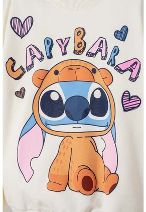 Buzo De Stitch Y Capybara Cerrado Marfil Para Niña 14