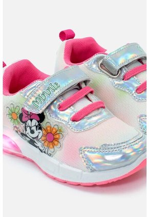 Tenis Con Luces De Minnie Mouse Blanco Y Rosado Para Niña 30