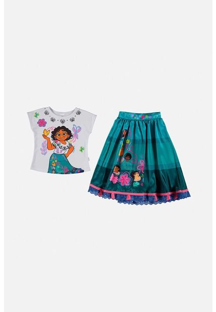 Conjunto De Encanto De Falda Blanco Y Verde Para Niña 2T A 5T 3T