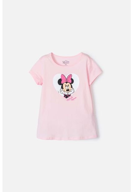 Camiseta De Minnie Mouse Manga Corta Rosada Para Niña 12