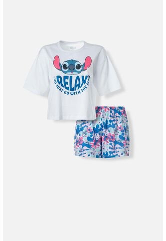 Pijama De Stitch Blanca Y Multicolor De Pantalón Corto Para Mujer XL Disney