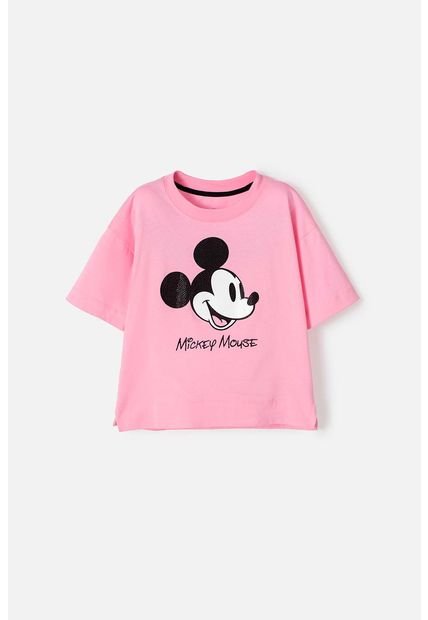 Camiseta De Mickey Mouse Manga Corta Rosada Para Niña 4