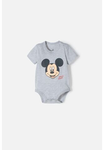 Body De Mickey Mouse Gris Jaspe Estampado En Frente Para Bebé Niño 3-6 Disney