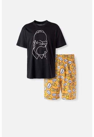 Pijama De Los Simpson Negra Y Amarilla Con Pantalón Corto Para Hombre XS Disney