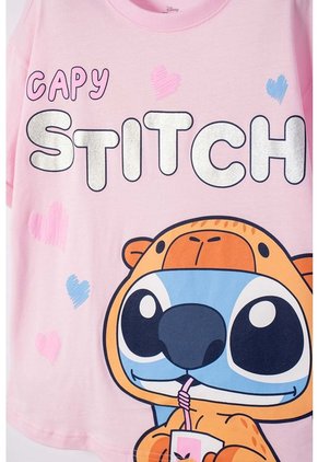 Camiseta De Stitch Y Capybara Manga Corta Rosada Para Niña 14