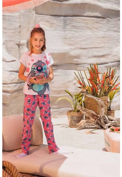 Pijama De Stitch Blanca De Pantalón Largo Para Niña 12