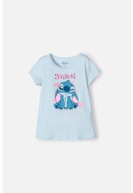 Camiseta De Stitch Manga Corta Azul Para Niña 8