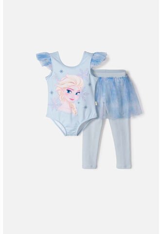 Conjunto De Frozen Con Tull Azul Cielo Para Niña 2T A 5T 4T Disney