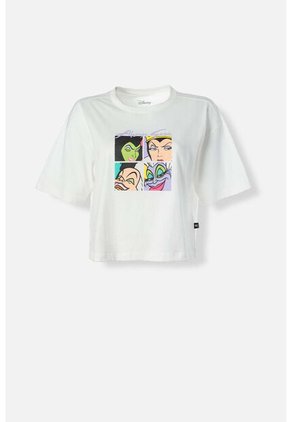 Camiseta Villanas Disney Marfil Boxy Fit Para Mujer L