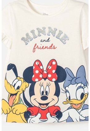 Camiseta De Minnie Mouse Manga Corta Marfil Para Niña 2T A 5T 5T