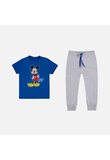 Conjunto De Mickey Mouse Azul Y Gris De Pantalón Largo Para Niño 2T A 5T 5T
