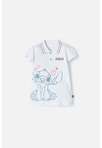 Camiseta Tipo Polo De Stitch Blanca Tipo Polo Para Niña 6 Disney