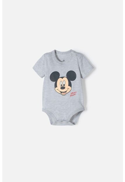 Body De Mickey Mouse Gris Jaspe Estampado En Frente Para Bebé Niño 18-24