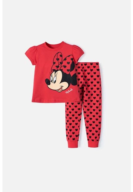 Pijama De Minnie Estampada Roja Para Niña De 2T A 5T 3T