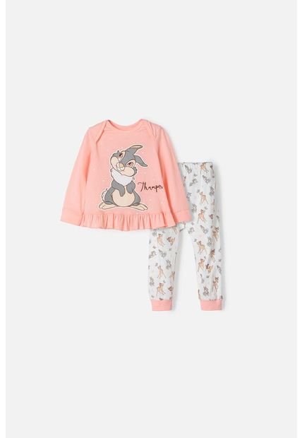 Pijama De Bambi Con Pantalón Largo Mandarina Y Marfil Para Bebé Niña 18-24