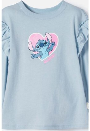 Camiseta De Stitch Azul Manga Larga Para Niña 2T A 5T 2T