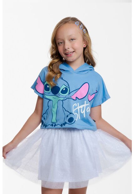 Camiseta De Stitch Con Capucha Azul Para Niña 4