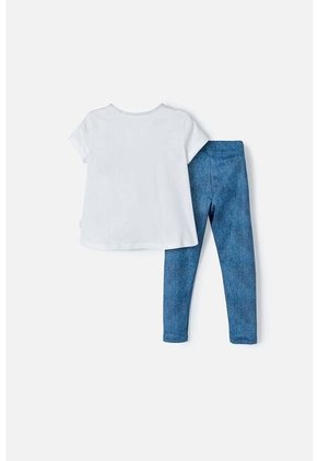 Conjunto De Stitch Blanco Y Azul Con Camiseta Manga Corta Para Niña 2T A 5T 2T
