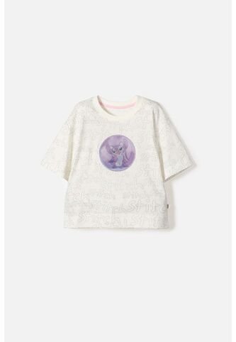 Camiseta De Stitch Manga Corta Marfil Para Niña 6 Disney