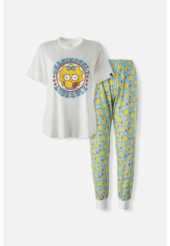 Pijama De Los Simpson Blanca Y Azul De Pantalón Largo Para Mujer XS Disney