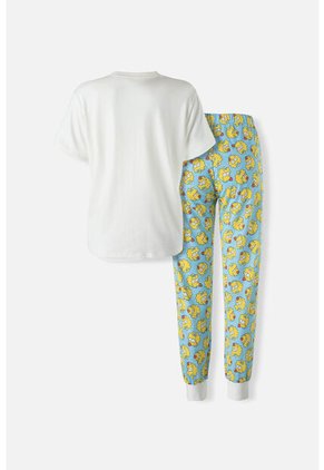Pijama De Los Simpson Blanca Y Azul De Pantalón Largo Para Mujer XS