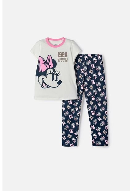 Pijama De Minnie Mouse Marfil Y Azul De Pantalón Largo Para Niña 8