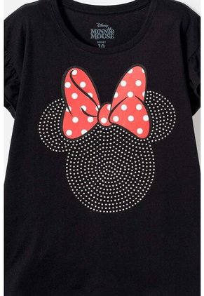 Camiseta De Minnie Mouse Manga Corta Negra Para Niña 10