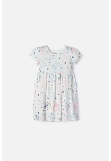 Vestido De Stitch Marfil Manga Corta Para Niña 2T A 5T 2T