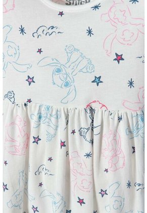 Vestido De Stitch Marfil Manga Corta Para Niña 2T A 5T 2T