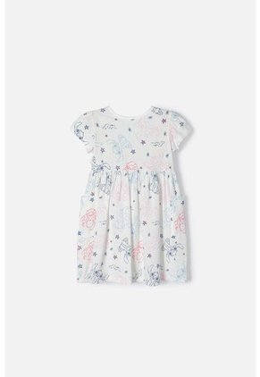 Vestido De Stitch Marfil Manga Corta Para Niña 2T A 5T 3T