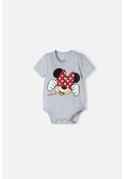 Body De Minnie Mouse Gris Jaspe Manga Corta Para Bebé Niña 18-24
